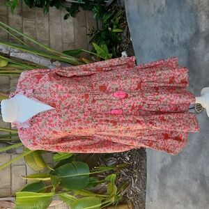 Roller Rabbit Janni Floral Dress size Small long puff sleeves Pink